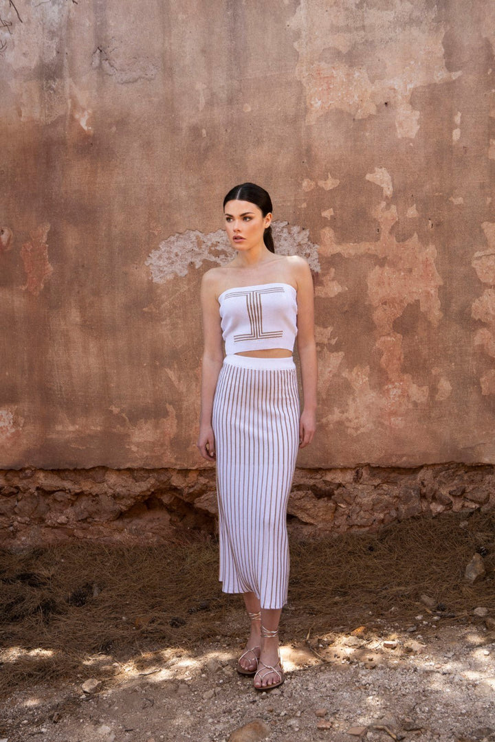 Βαμβακερό - lurex πλεκτό στραπλες τοπ Aggel Knitwear