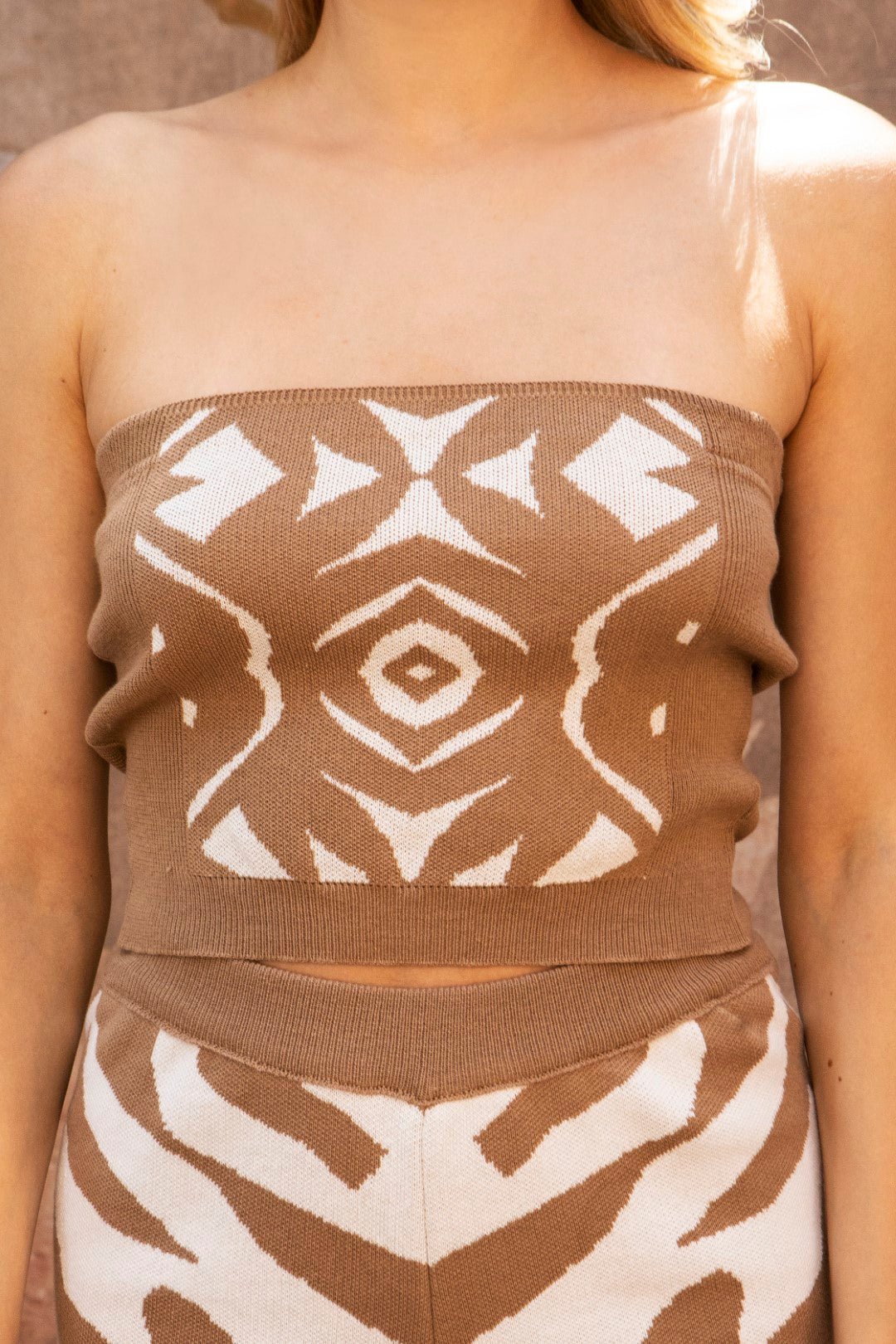 Βαμβακερό στράπλες ζακάρ τοπ Aggel Knitwear