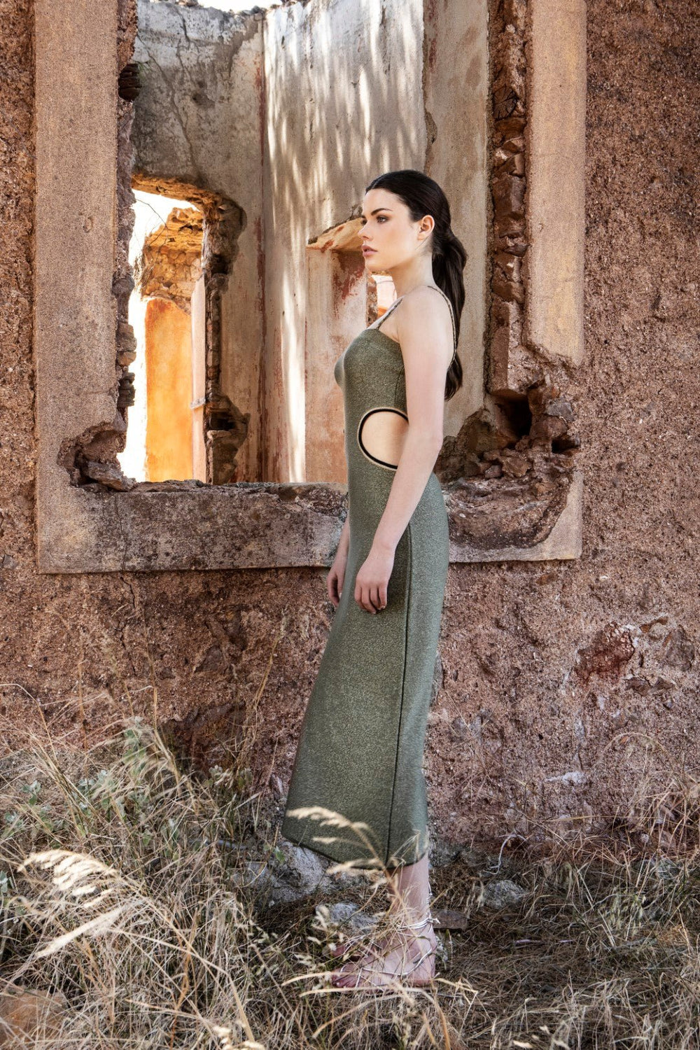 Φόρεμα lurex μίντι πλεκτό cut - out Aggel Knitwear