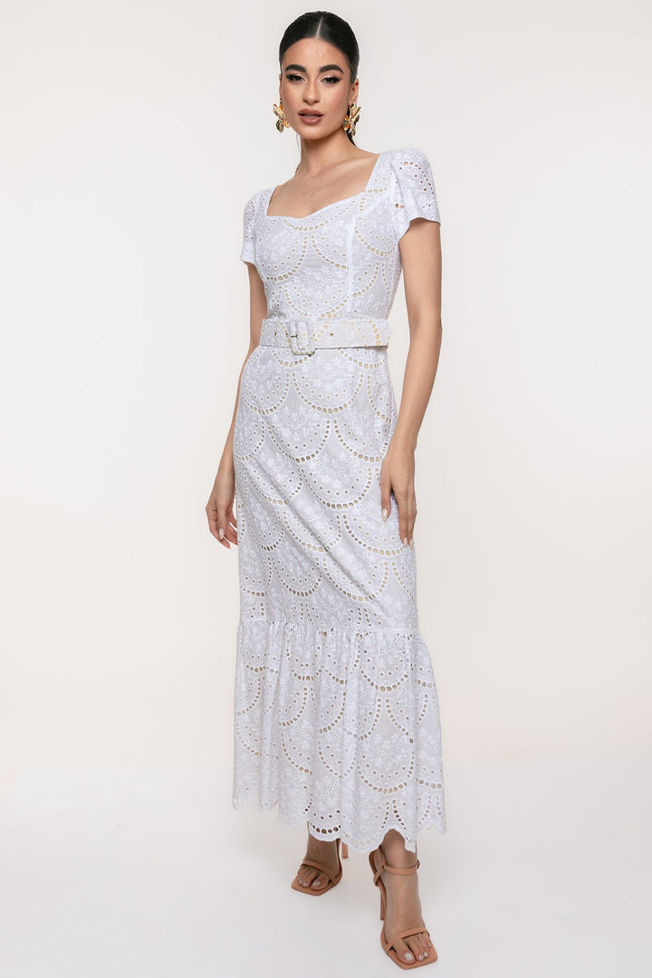 Φόρεμα μάξι broderie με ζώνη Coelia - A Collection Boutique