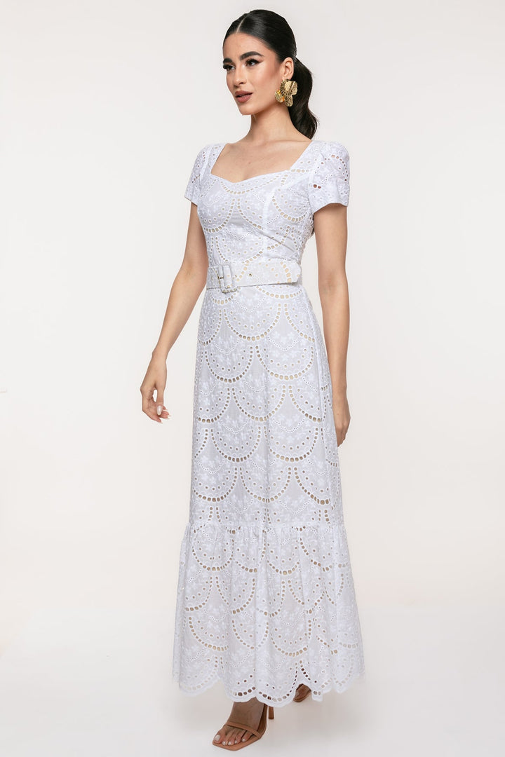Φόρεμα μάξι broderie με ζώνη Coelia - A Collection Boutique