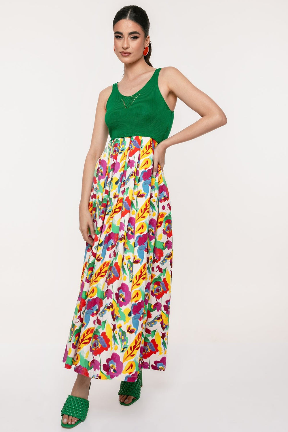 Φόρεμα μάξι εμπριμέ με πλεκτό πάνω μέρος - A Collection Boutique