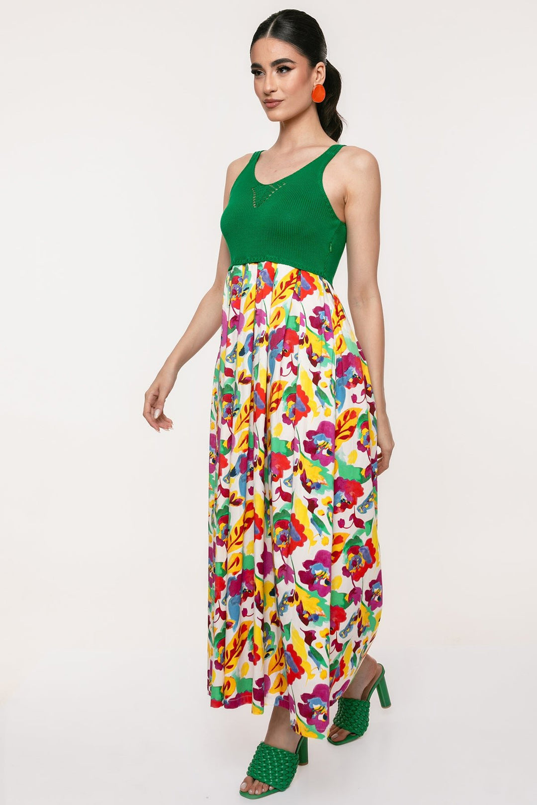Φόρεμα μάξι εμπριμέ με πλεκτό πάνω μέρος - A Collection Boutique