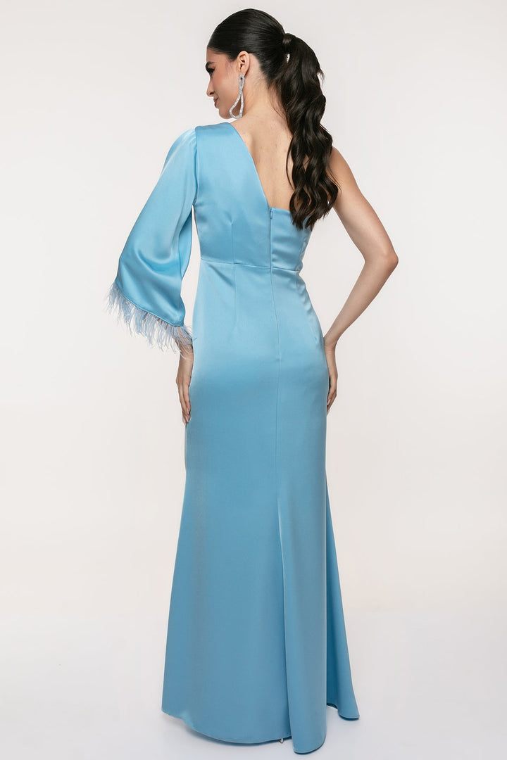 Φόρεμα μάξι ένας ώμος με πούπουλα Coelia - A Collection Boutique