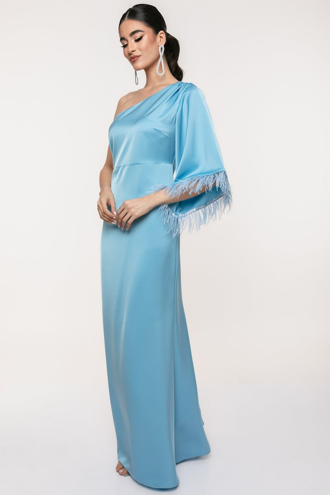 Φόρεμα μάξι ένας ώμος με πούπουλα Coelia - A Collection Boutique