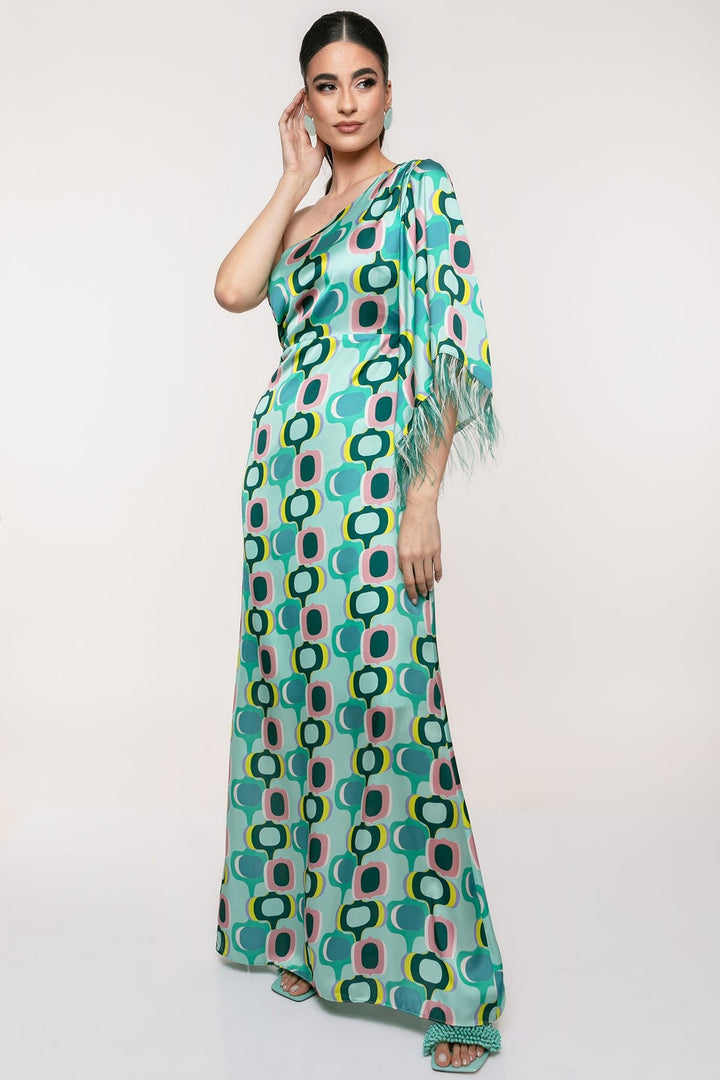 Φόρεμα μάξι με έναν ώμο και φτερά Coelia - A Collection Boutique