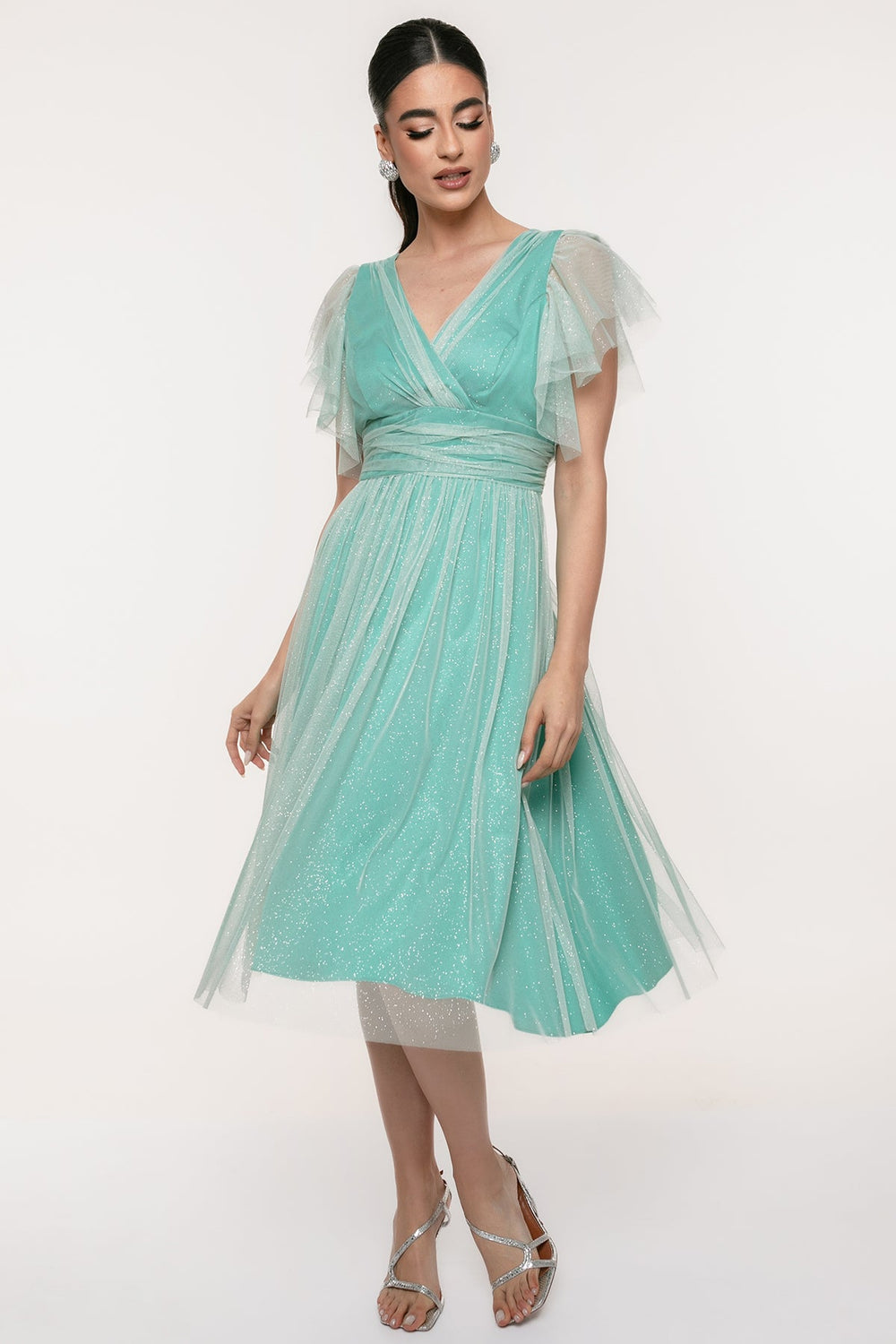 Φόρεμα μίντι με γκλίτερ και τούλι Coelia