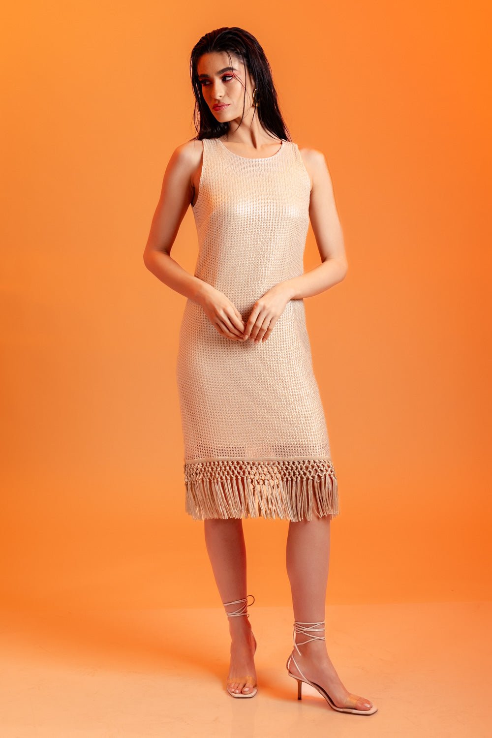 Φόρεμα μίντι metalic με κρόσια Coelia - A Collection Boutique