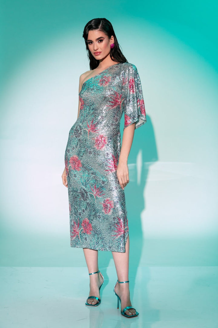 Φόρεμα μίντι παγιέτα ένας ώμος Coelia