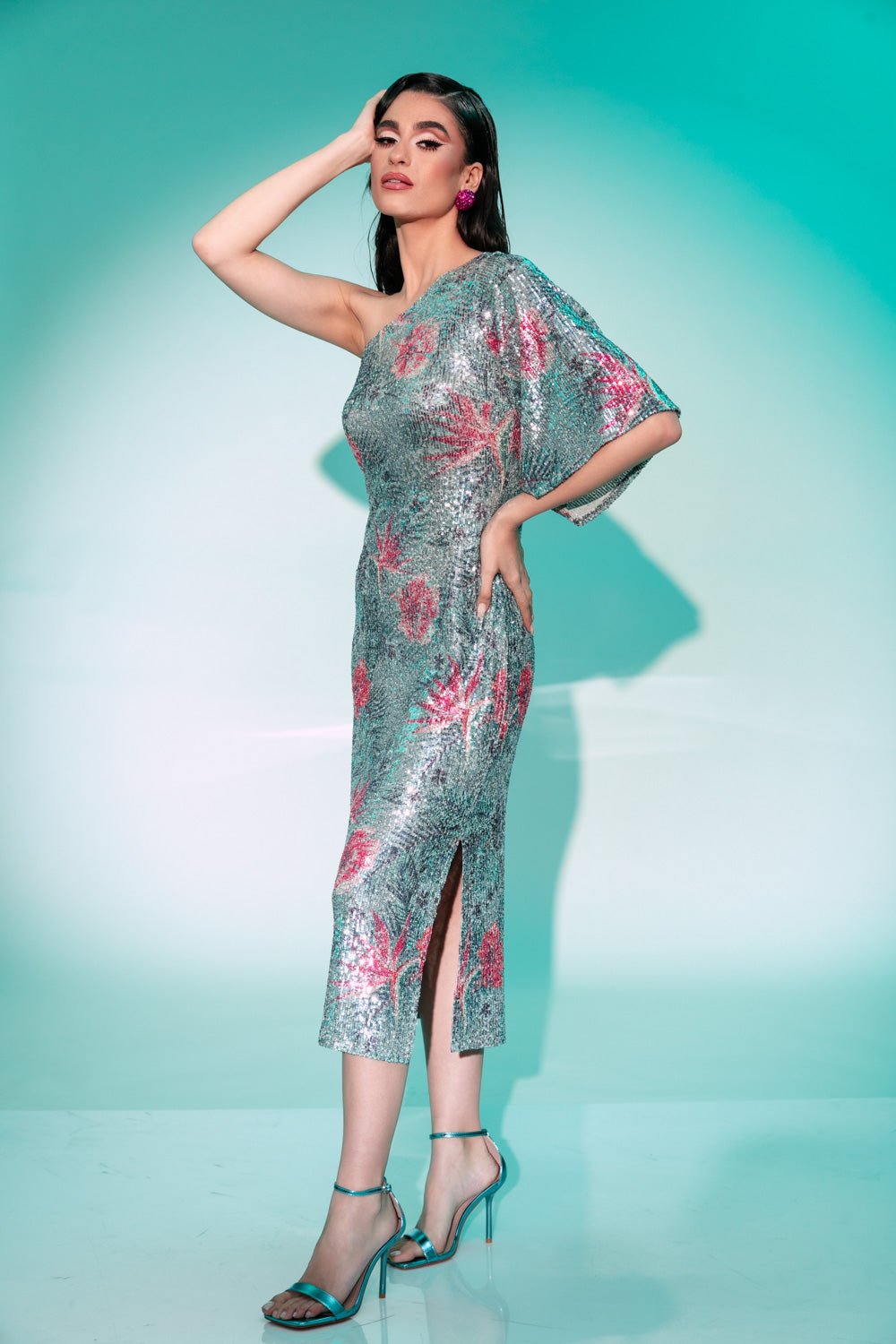 Φόρεμα μίντι παγιέτα ένας ώμος Coelia - A Collection Boutique