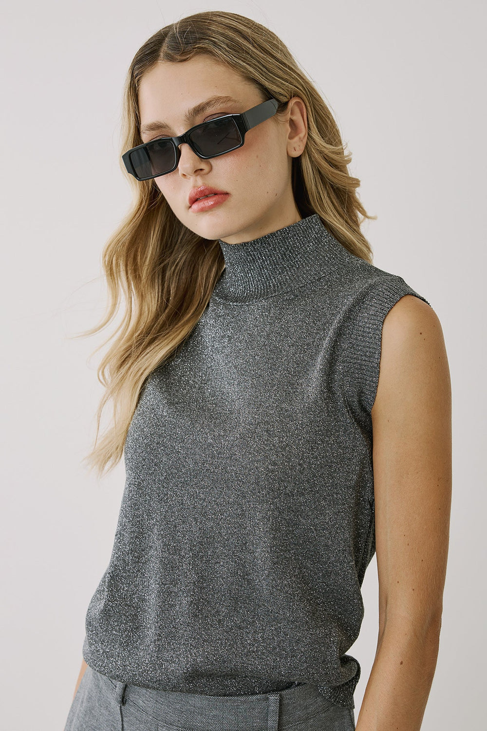 Μπλούζα lurex πλεκτή αμάνικη Figaro Fashion