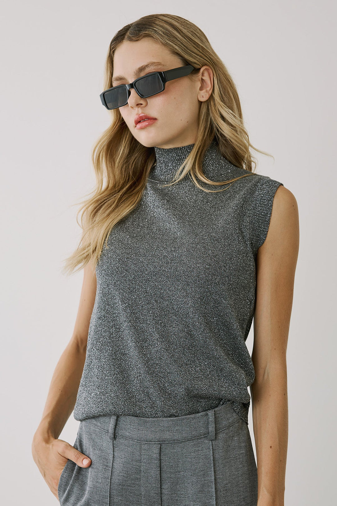 Μπλούζα lurex πλεκτή αμάνικη Figaro Fashion