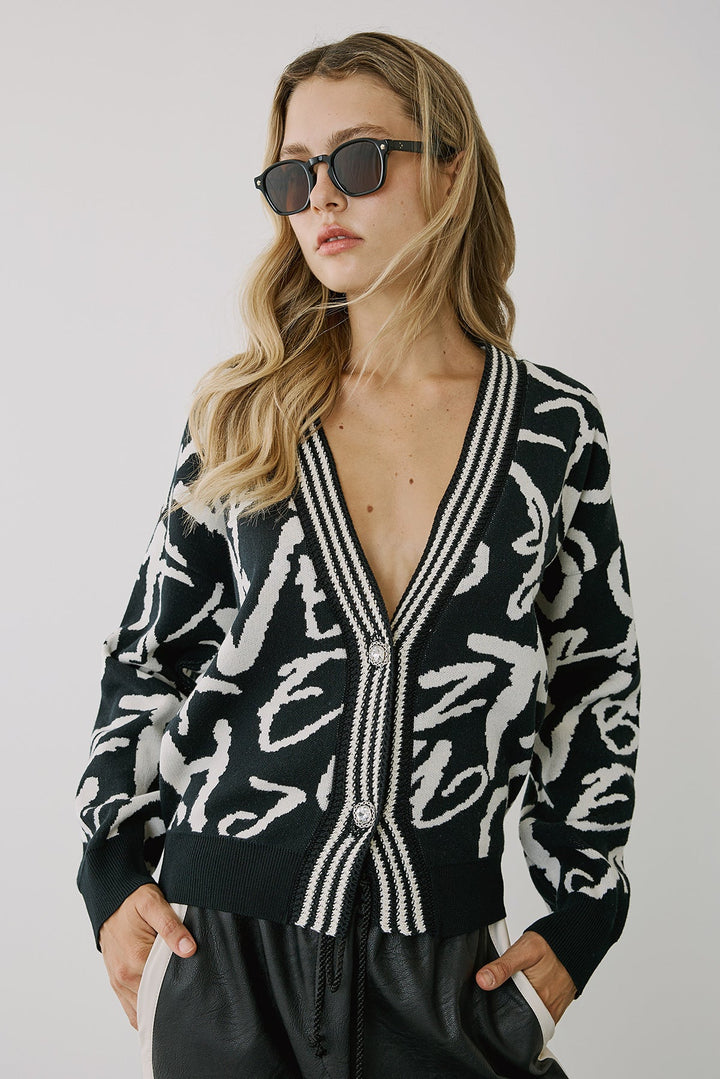Πλεκτή ζακέτα με γράμματα και ρίγες Figaro Fashion