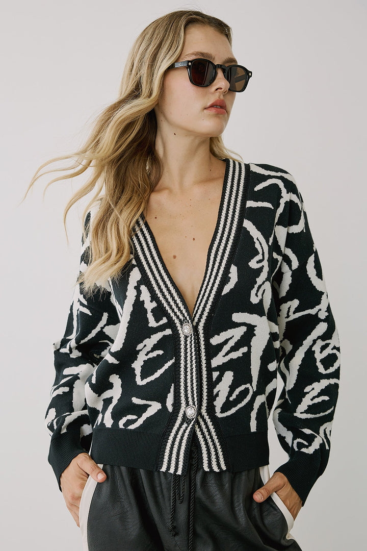 Πλεκτή ζακέτα με γράμματα και ρίγες Figaro Fashion