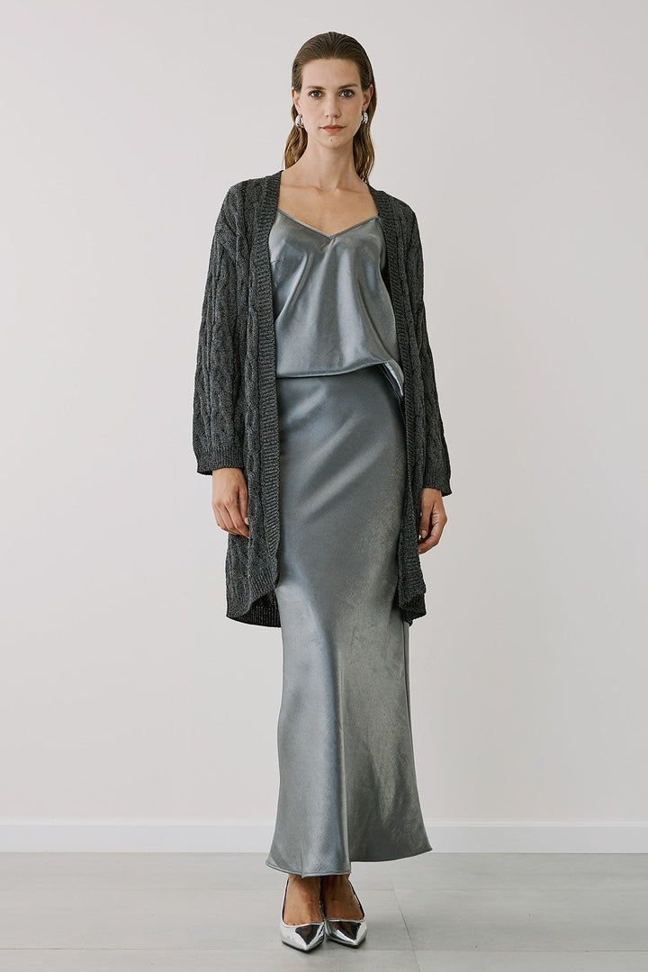 Πλεκτή ζακέτα με σχέδιο πλεξούδα και lurex Figaro Fashion