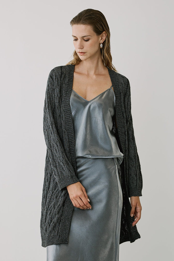 Πλεκτή ζακέτα με σχέδιο πλεξούδα και lurex Figaro Fashion