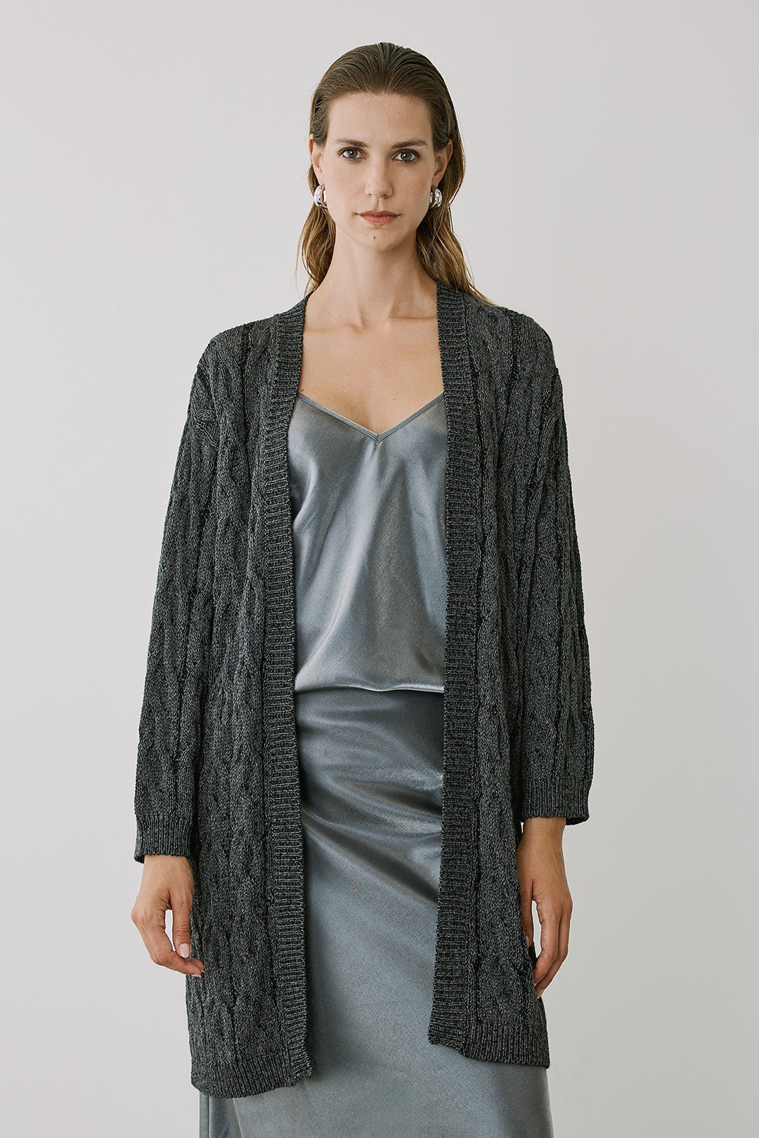 Πλεκτή ζακέτα με σχέδιο πλεξούδα και lurex Figaro Fashion - A Collection Boutique