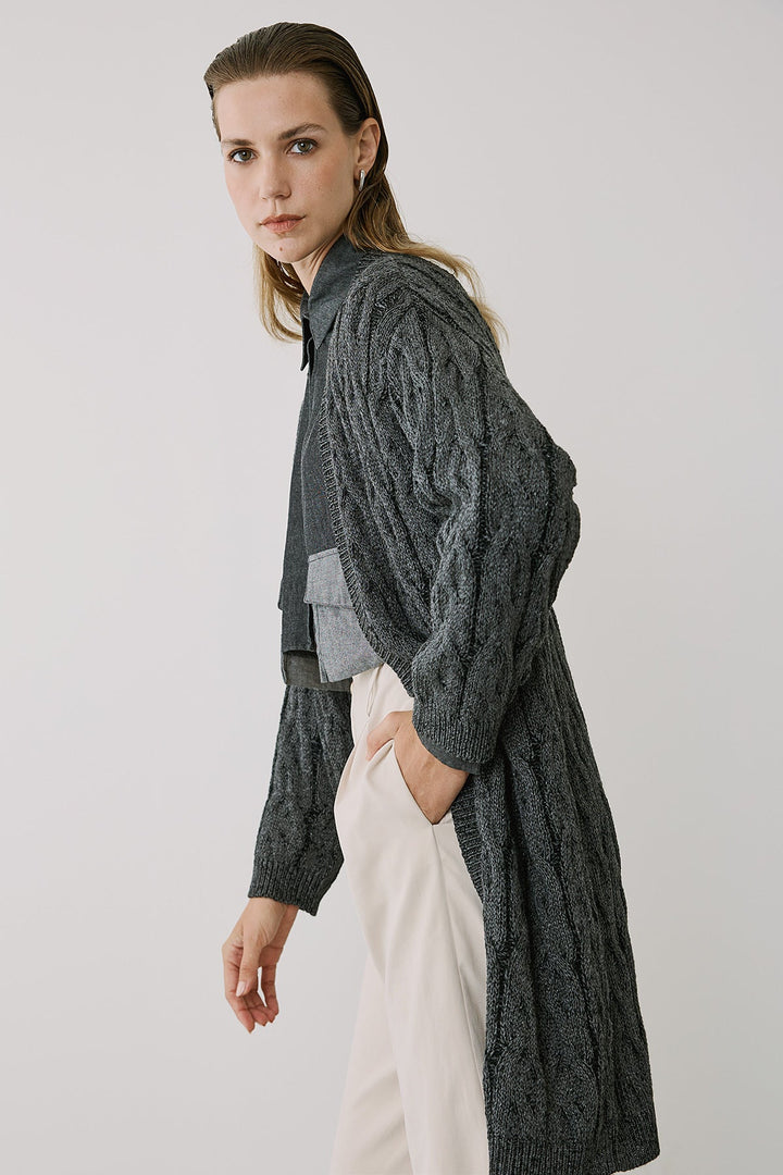 Πλεκτή ζακέτα με σχέδιο πλεξούδα και lurex Figaro Fashion