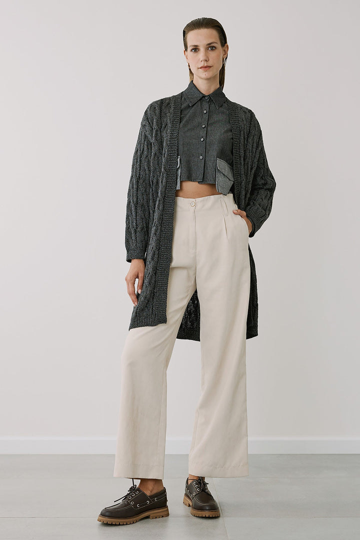 Πλεκτή ζακέτα με σχέδιο πλεξούδα και lurex Figaro Fashion