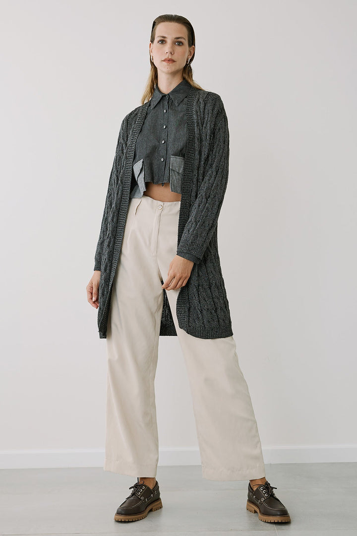 Πλεκτή ζακέτα με σχέδιο πλεξούδα και lurex Figaro Fashion