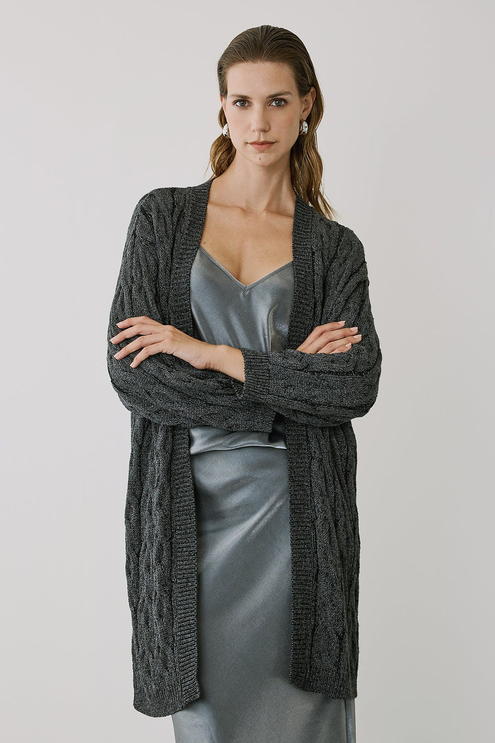 Πλεκτή ζακέτα με σχέδιο πλεξούδα και lurex Figaro Fashion