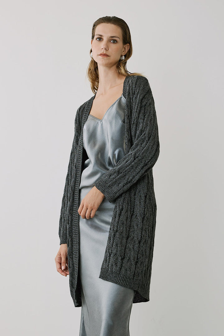Πλεκτή ζακέτα με σχέδιο πλεξούδα και lurex Figaro Fashion