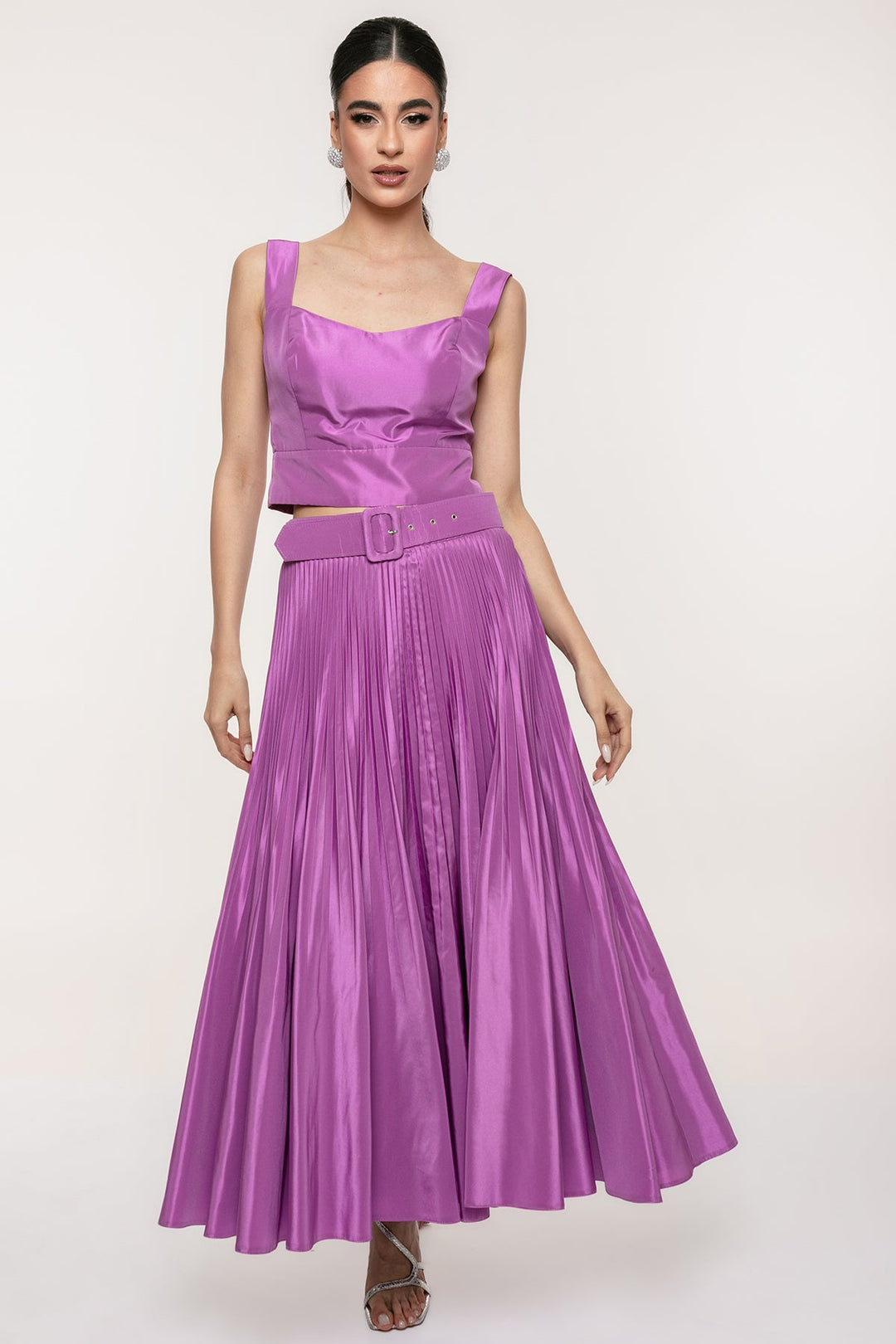 Σετ crop top φούστα πλισσέ ταφτάς Access Fashion