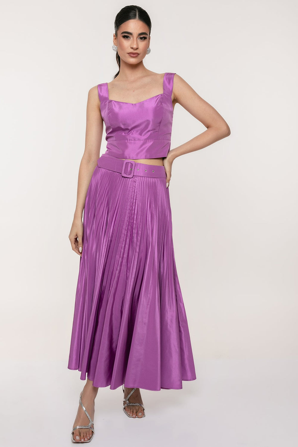 Σετ crop top φούστα πλισσέ ταφτάς Access Fashion