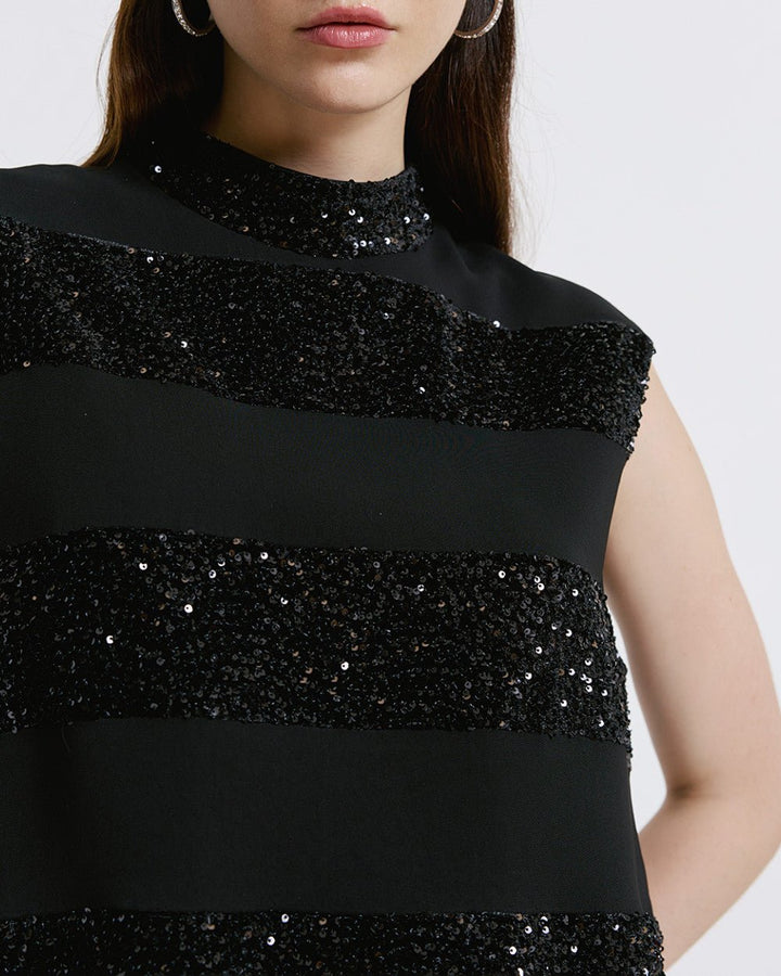 Τοπ αμάνικο με λεπτομέρειες παγιέτα Access Fashion