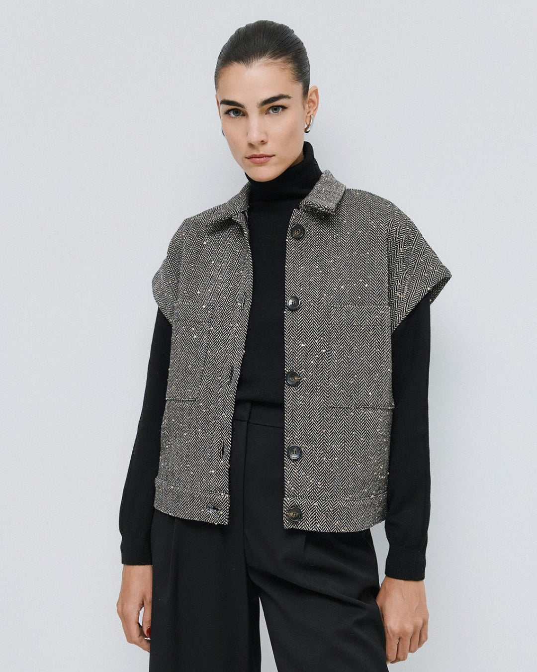 Τζάκετ κοντό ψαροκόκαλο με πούλιες Access Fashion