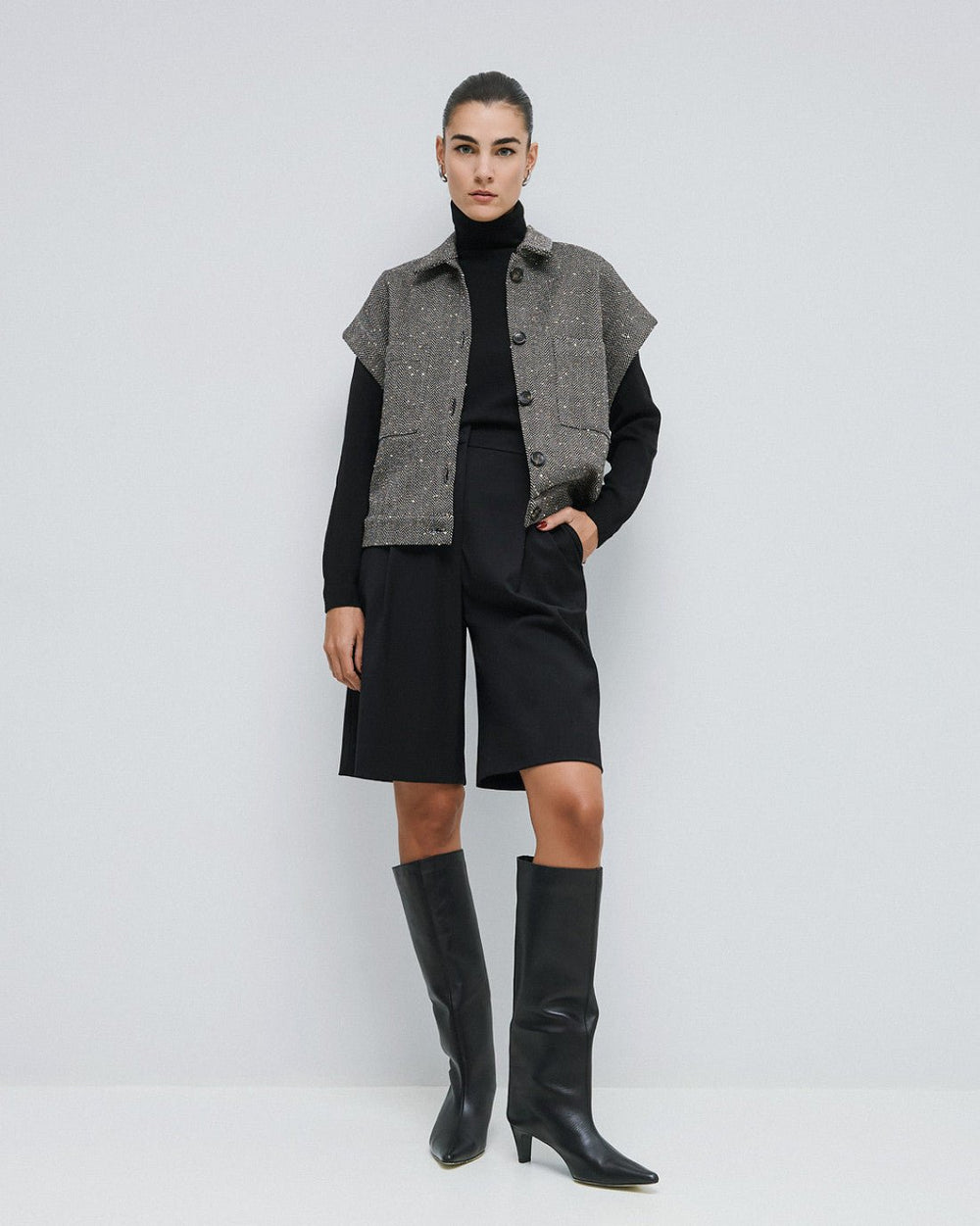 Τζάκετ κοντό ψαροκόκαλο με πούλιες Access Fashion