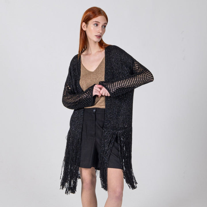 Ζακέτα μεταλιζέ με κρόσσια Aggel Knitwear - A Collection Boutique