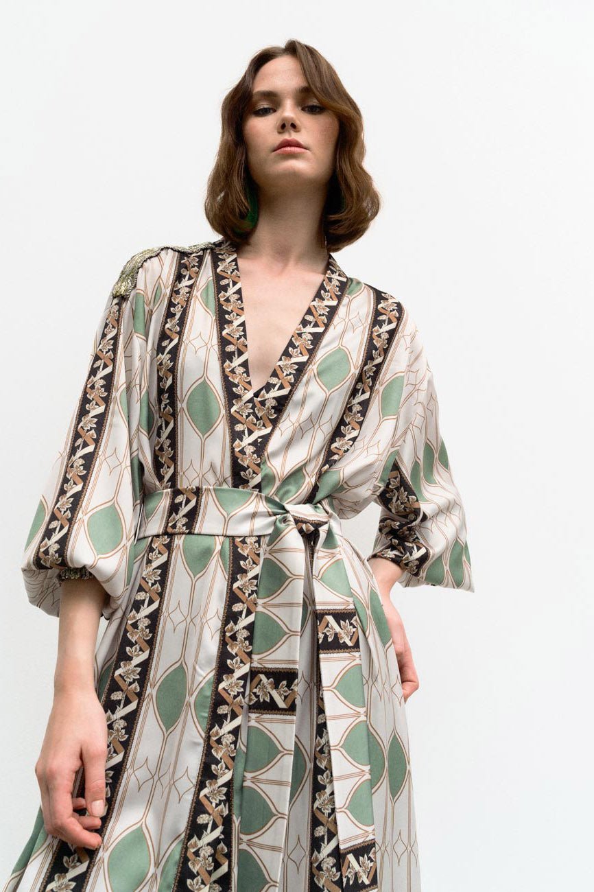 Φόρεμα κιμονό εμπριμέ πάνω παγιέτα Access Fashion - A Collection Boutique