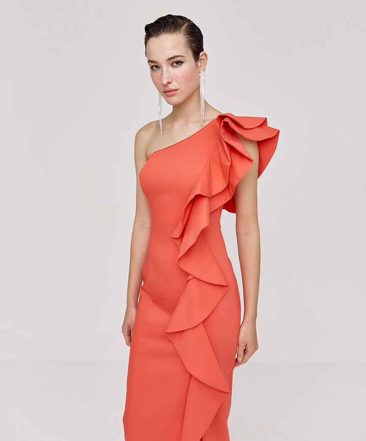 Φόρεμα μίντι με έναν ώμο και βολάν Access Fashion