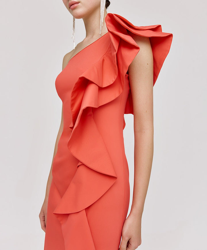 Φόρεμα μίντι με έναν ώμο και βολάν Access Fashion