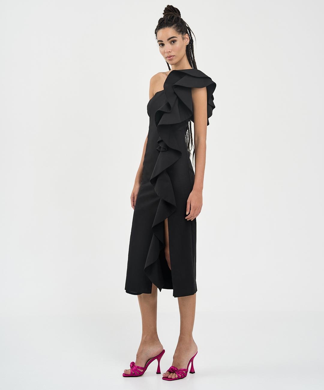 Φόρεμα μίντι με έναν ώμο και βολάν Access Fashion - A Collection Boutique