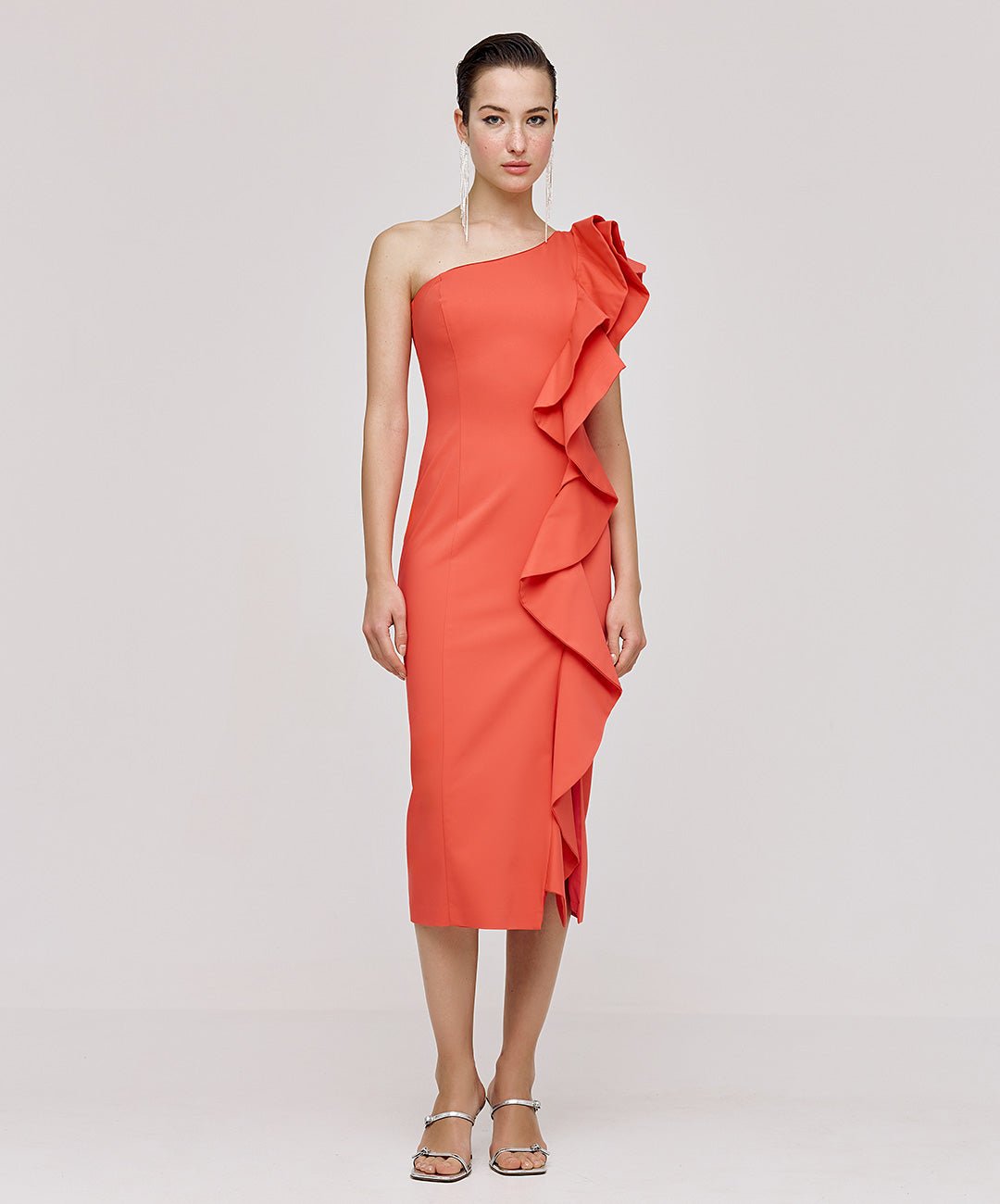Φόρεμα μίντι με έναν ώμο και βολάν Access Fashion