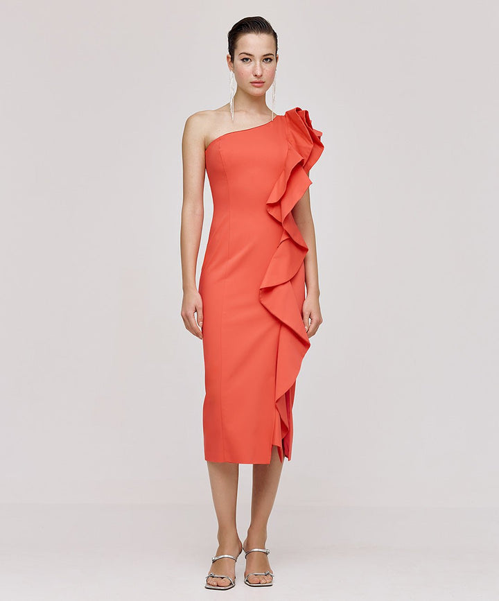 Φόρεμα μίντι με έναν ώμο και βολάν Access Fashion