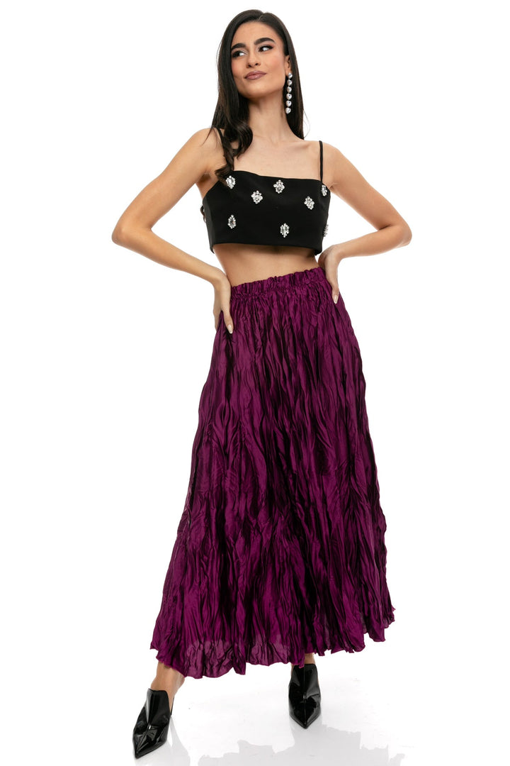 Φούστα σατέν με τσαλάκωμα πλισέ μίντι A Collection Boutique - A Collection Boutique