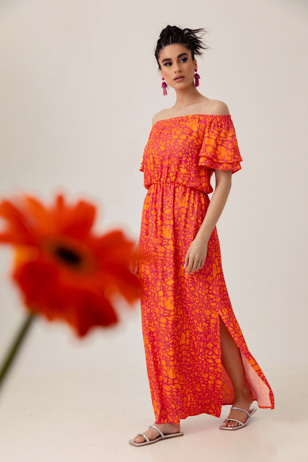 Μάξι φόρεμα με λάστιχο στη μέση Coelia - A Collection Boutique