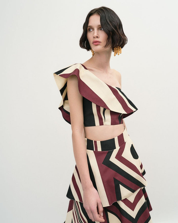 Μπλούζα τοπ ριγέ με βολάν Access Fashion