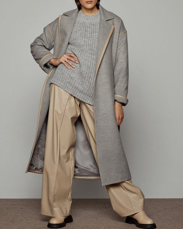 Παλτό μακρύ με δετή ζώνη και ρέλι με όψη δέρματος Access Fashion - A Collection Boutique
