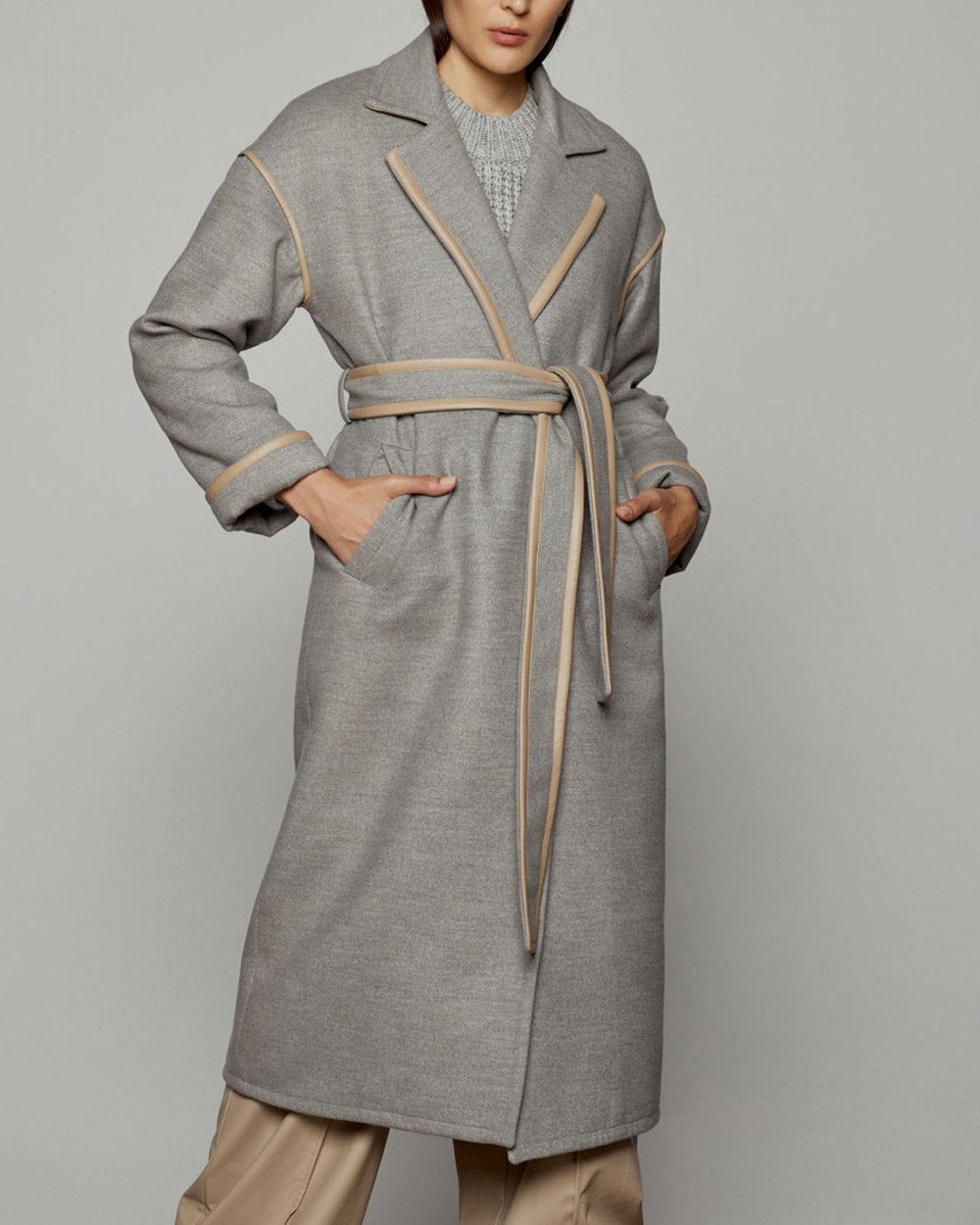 Παλτό μακρύ με δετή ζώνη και ρέλι με όψη δέρματος Access Fashion - A Collection Boutique