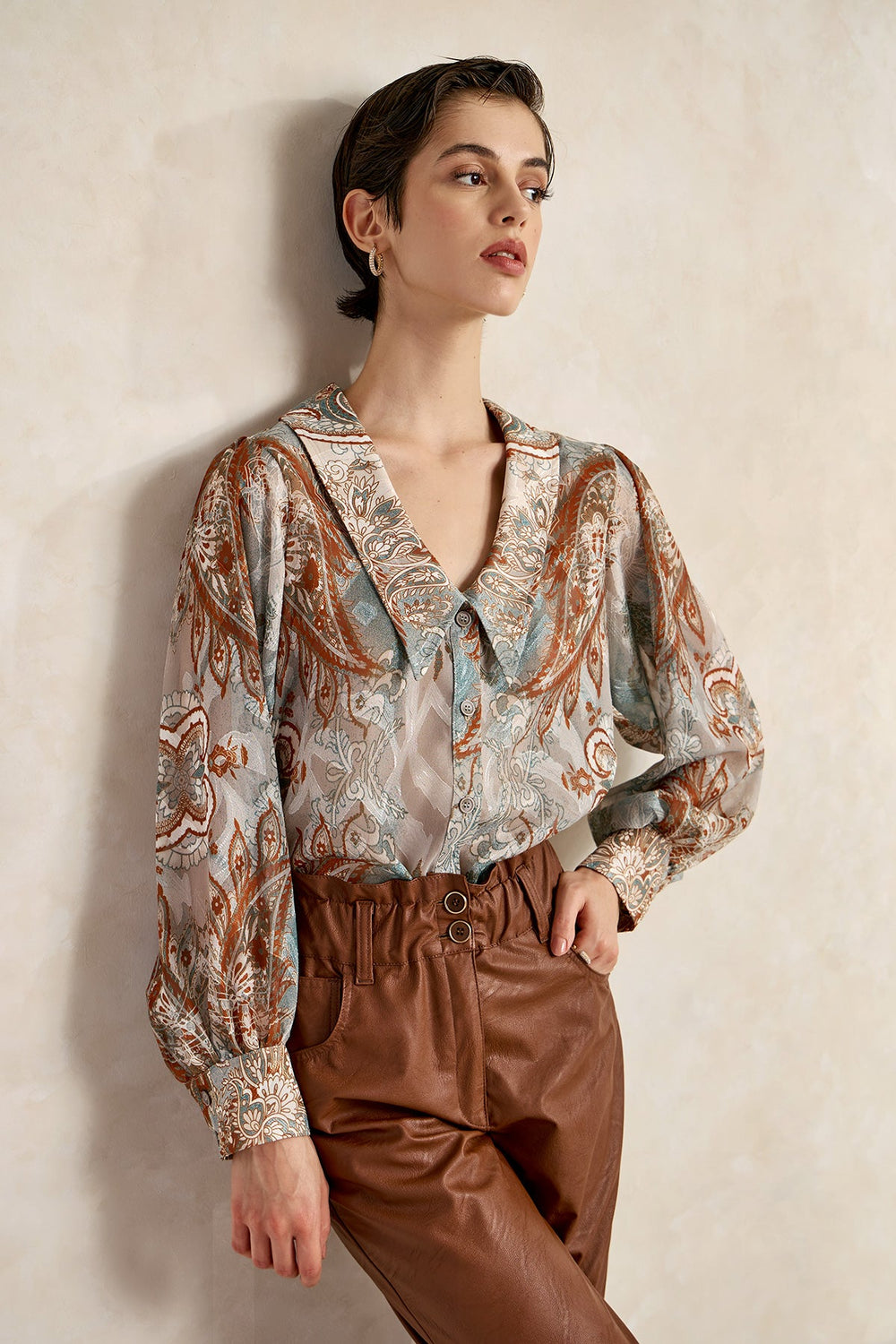 Παντελόνι ψηλόμεσο όψης δέρματος baggy paperbag Figaro Fashion - A Collection Boutique