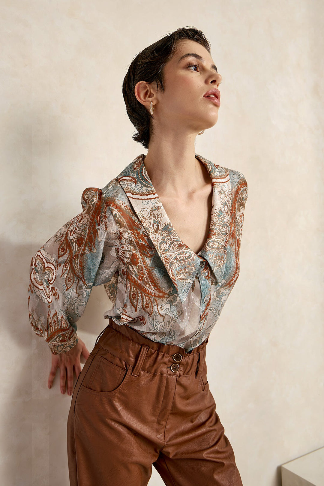 Παντελόνι ψηλόμεσο όψης δέρματος baggy paperbag Figaro Fashion - A Collection Boutique