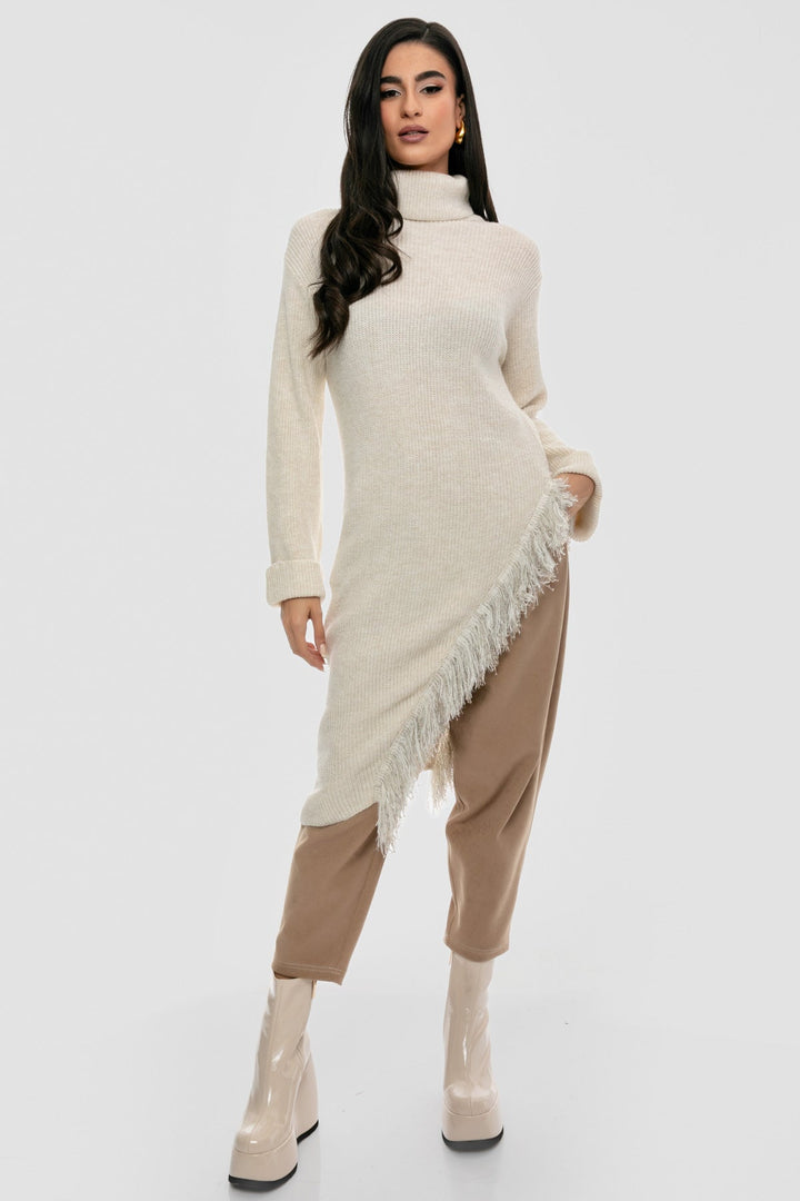 Πουλόβερ πλεκτό ασύμμετρο με κρόσσια Figaro Fashion - A Collection Boutique