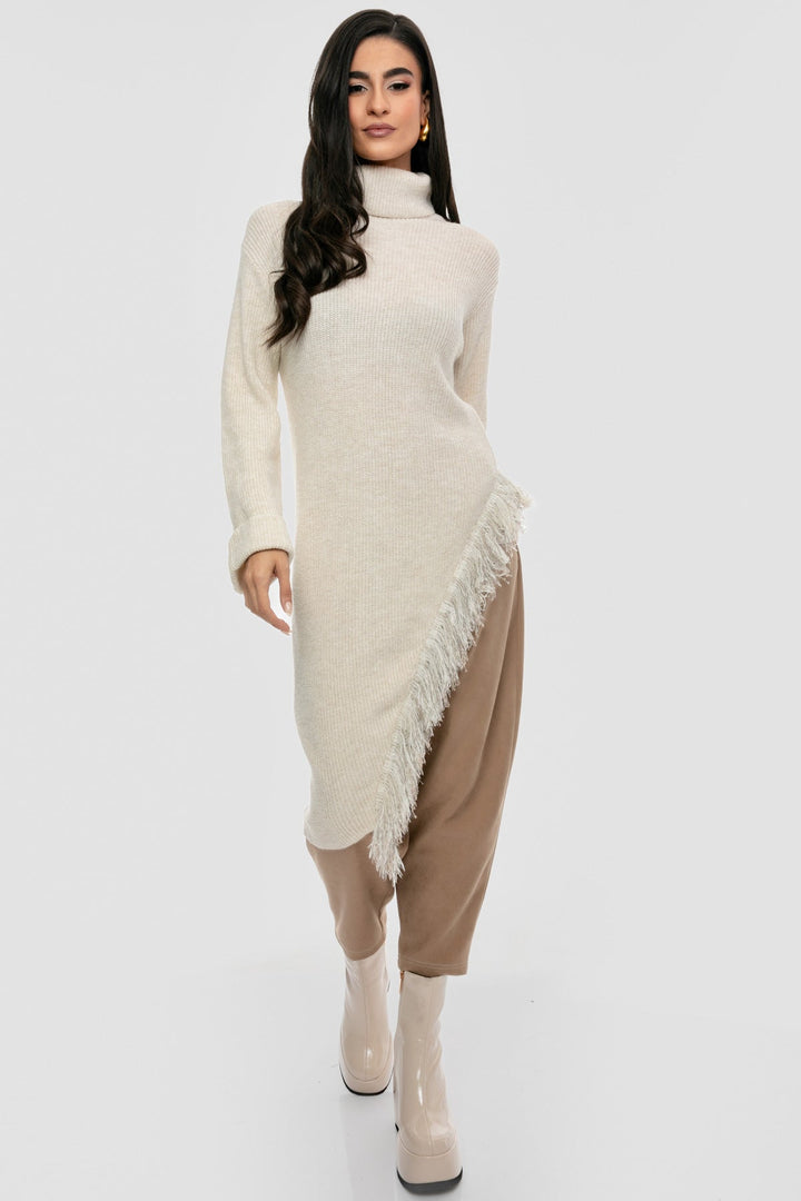 Πουλόβερ πλεκτό ασύμμετρο με κρόσσια Figaro Fashion - A Collection Boutique