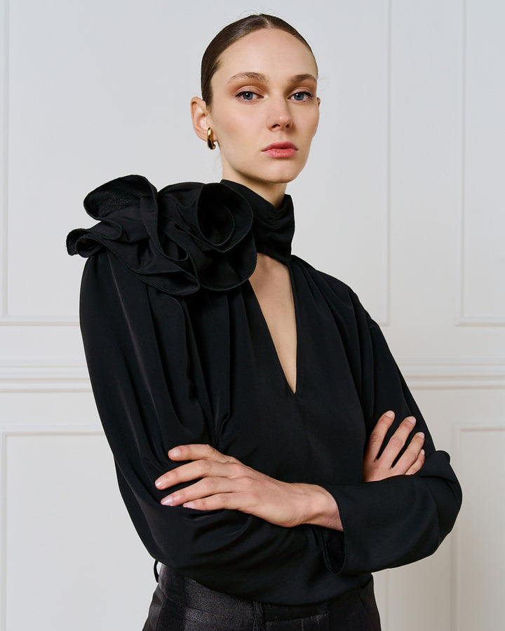 Μπλούζα με V και λουλούδι Access Fashion