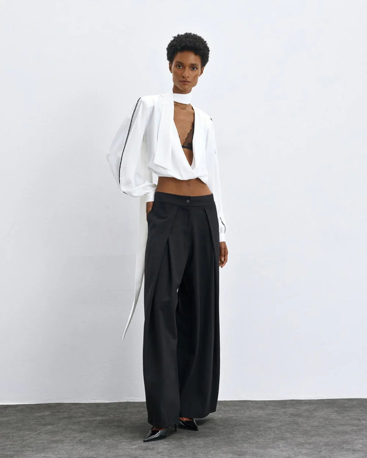 Μπλούζα κρουαζέ με χάντρες και φουλάρι Access Fashion