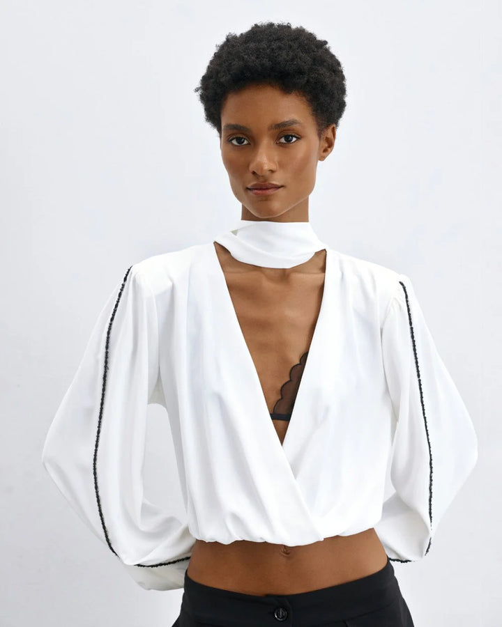 Μπλούζα κρουαζέ με χάντρες και φουλάρι Access Fashion